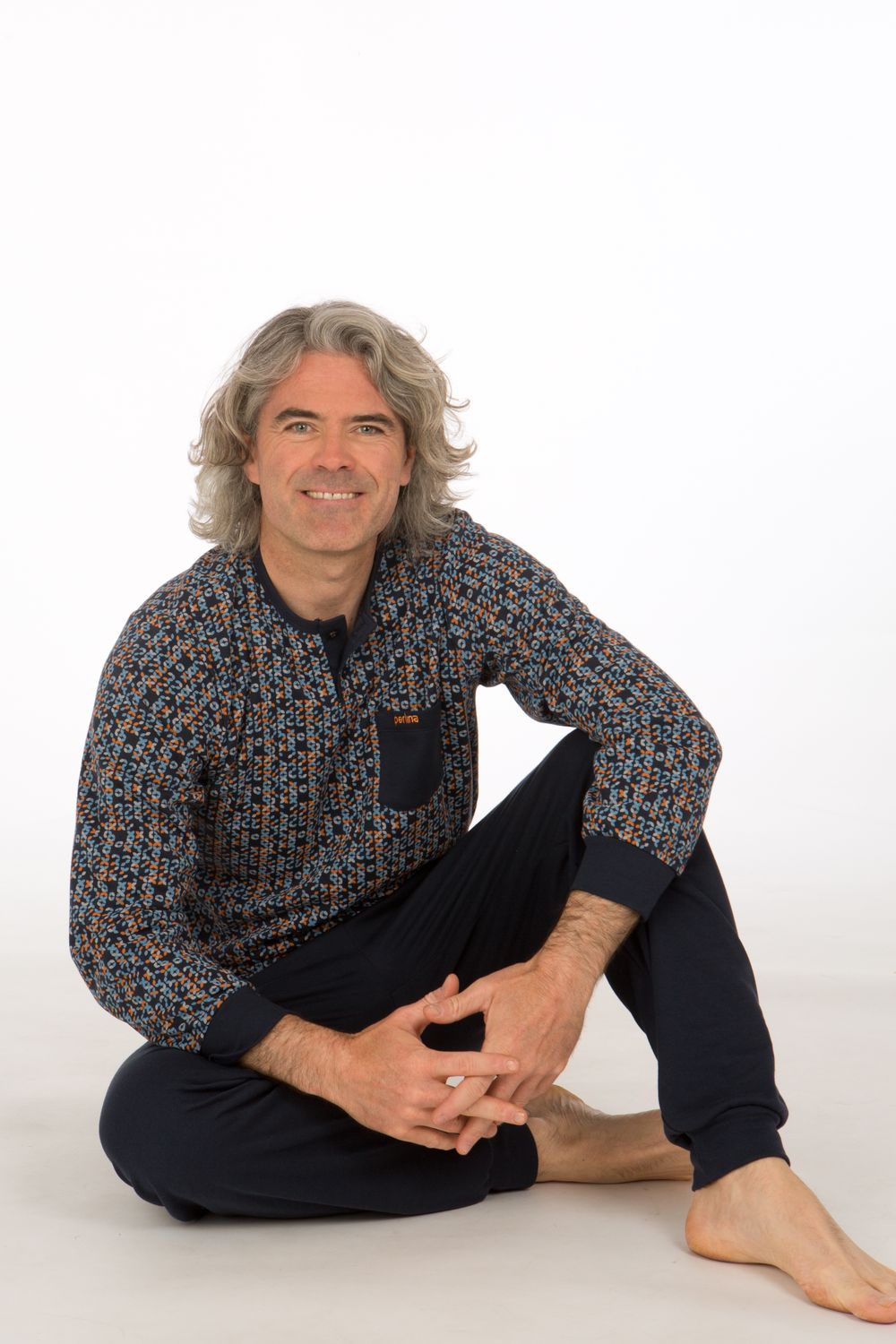 Perlina Heren pyjama: Julot, interlock brushed, Blauw