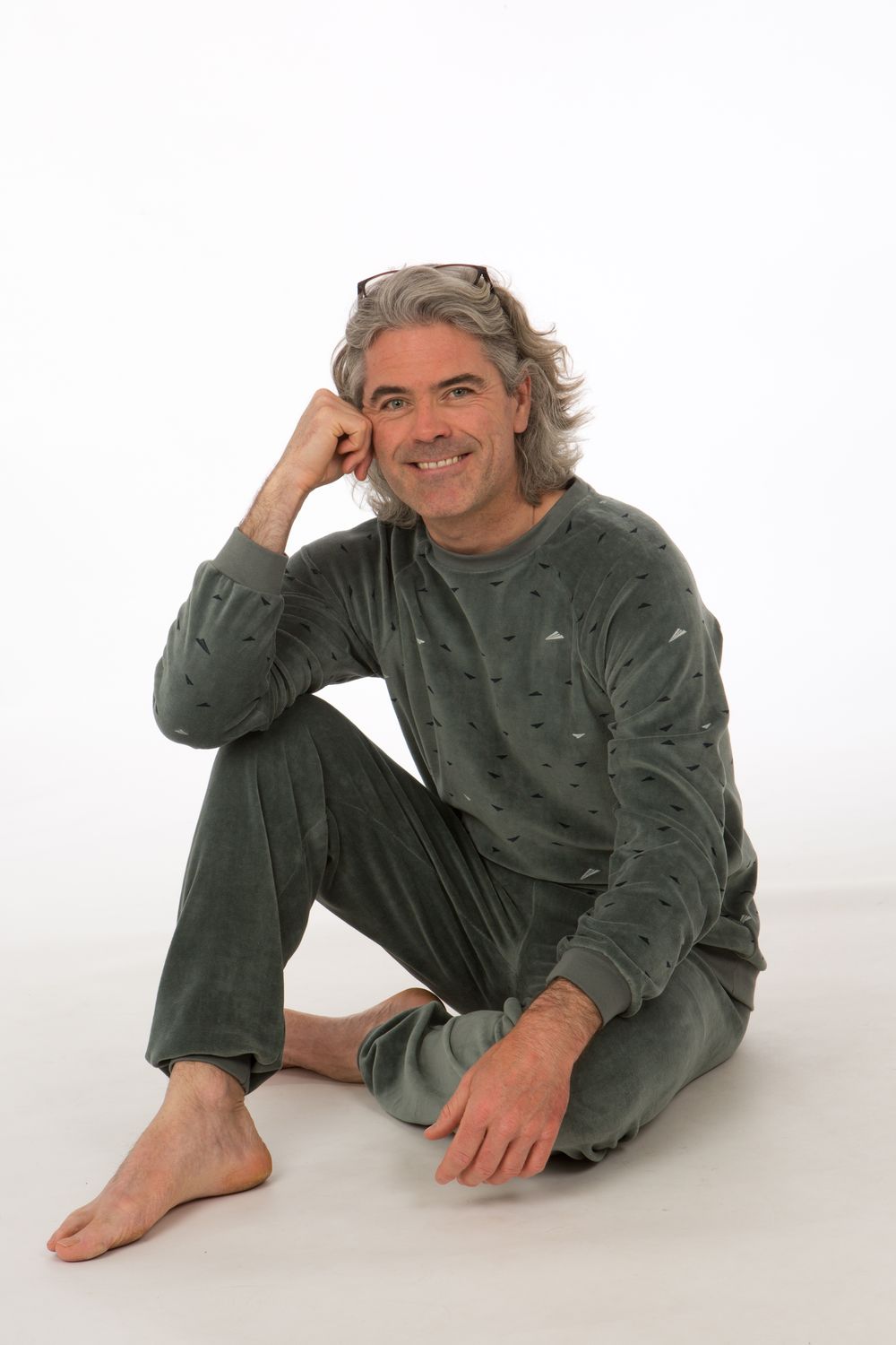 Perlina Heren pyjama: Melvin, Velour, Opal groen