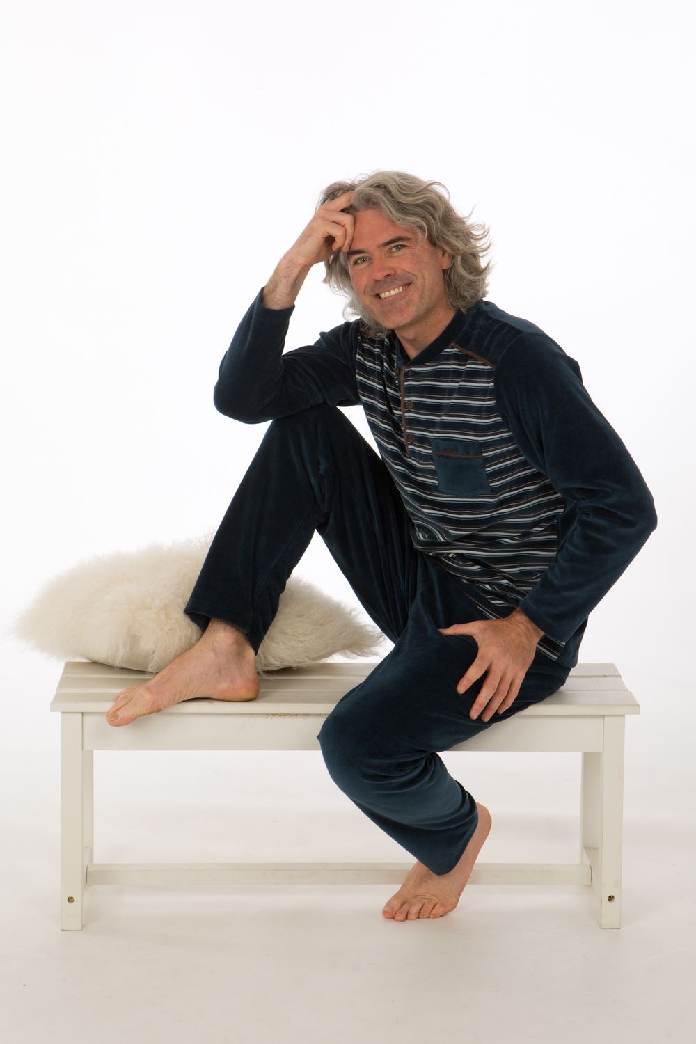 Perlina Heren Pyjama: Yde, Velours, Donker blauw