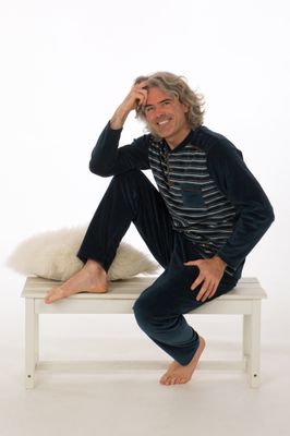 Perlina Heren Pyjama: Yde, Velours, Donker blauw