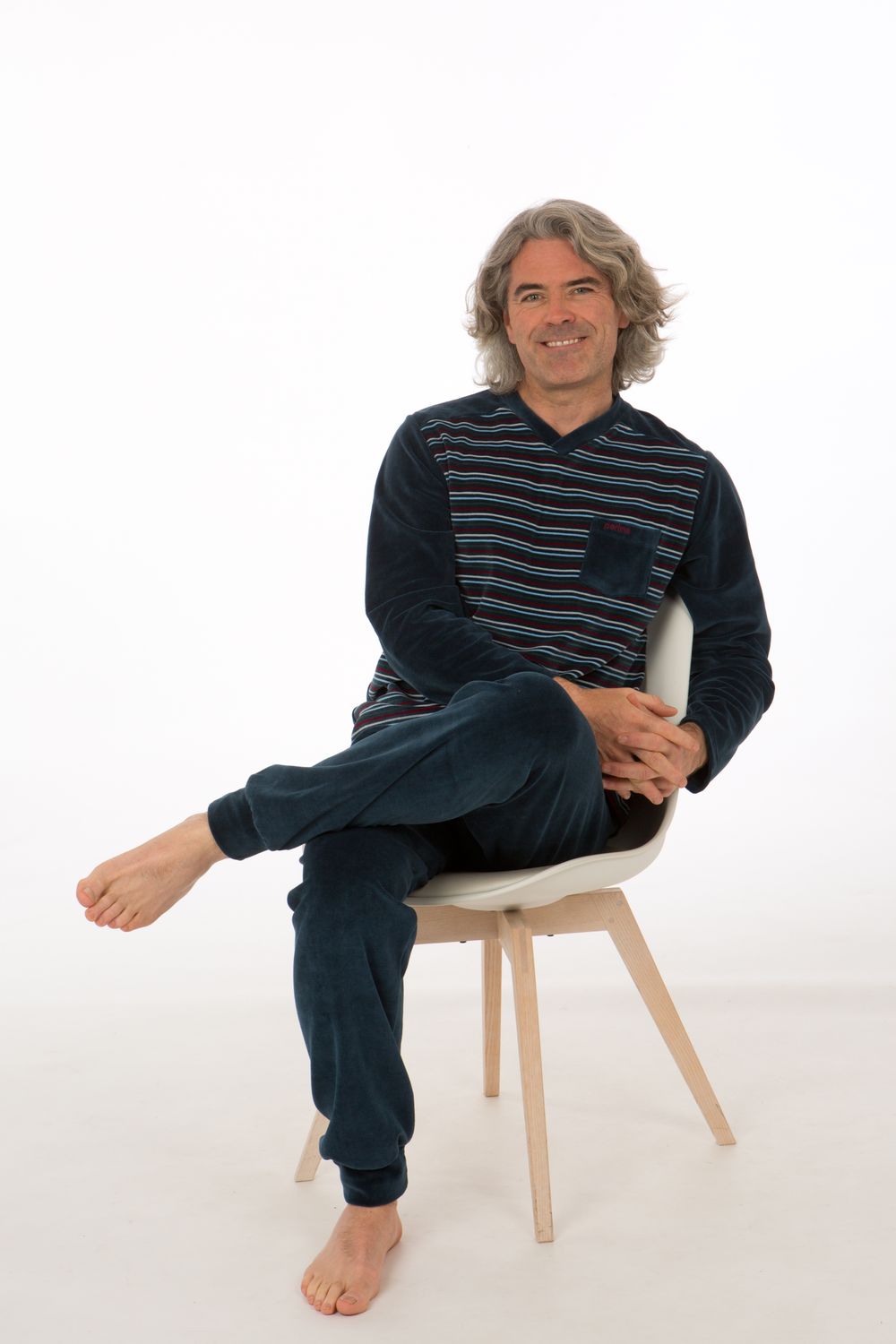 Perlina Heren Pyjama: Evert, Velours, Blauw