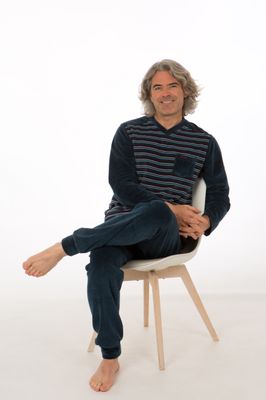 Perlina Heren Pyjama: Evert, Velours, Blauw