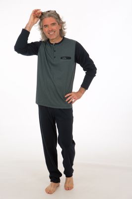 Perlina Heren Pyjama: Otto, interlock brushed, navy tot 4XL