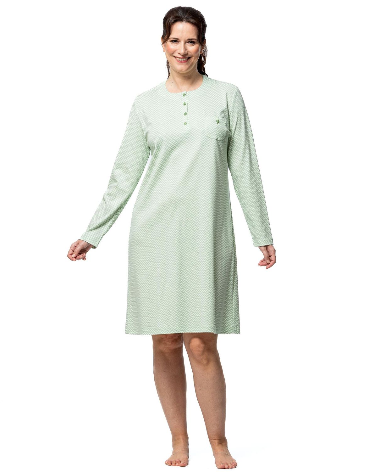 Egatex dames nachthemd: groen, Lange mouw, 100cm