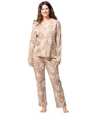 Egatex dames Pyjama: Camel / ecru Doorknoop model