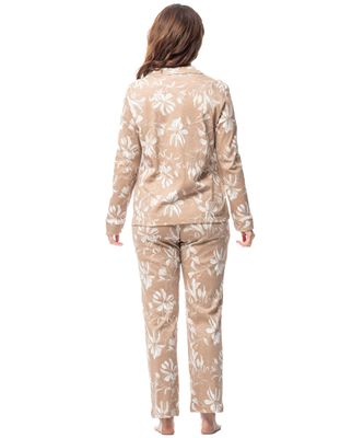 Egatex dames Pyjama: Camel / ecru Doorknoop model