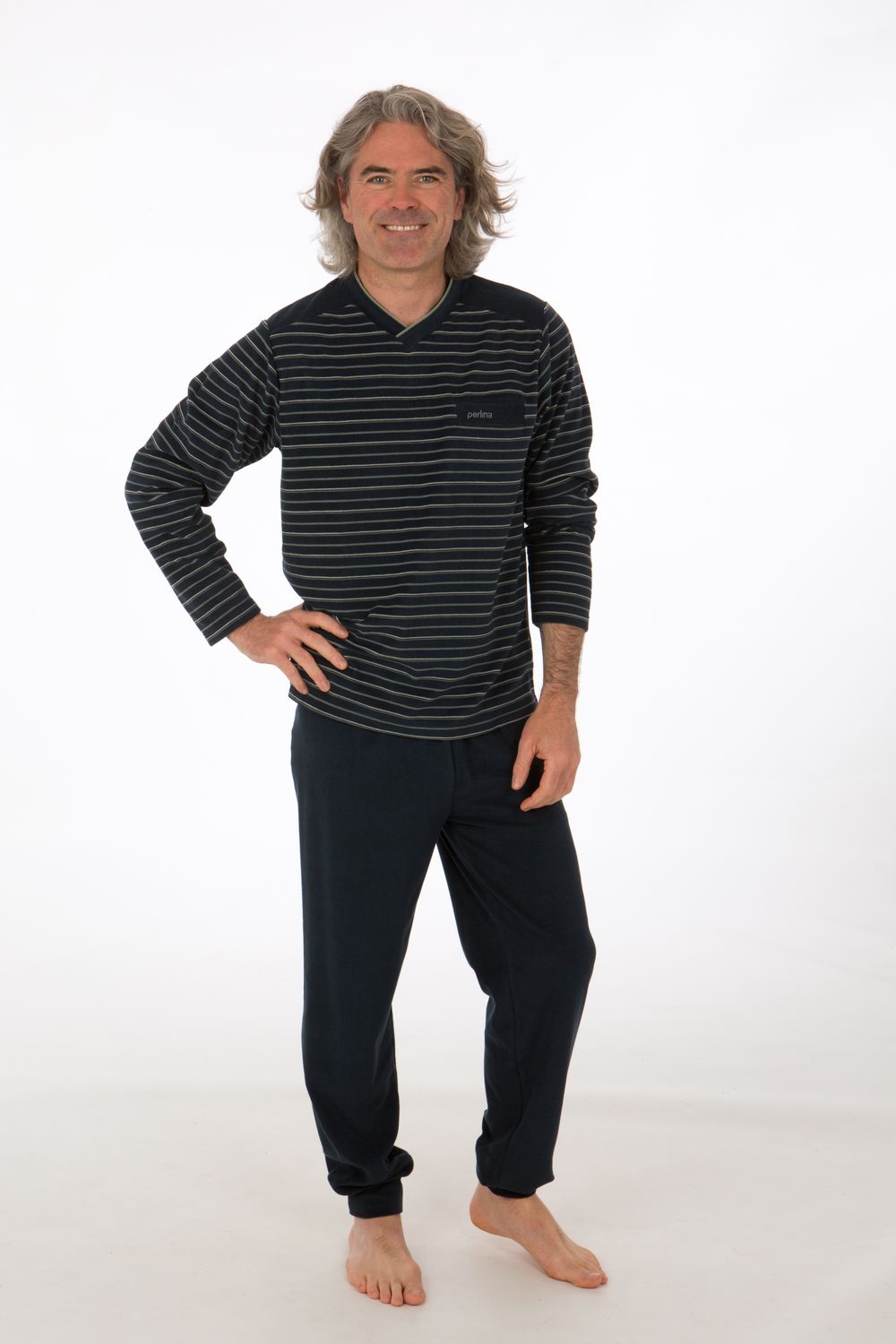 Perlina heren pyjama: Tom, Donker blauw, badstof