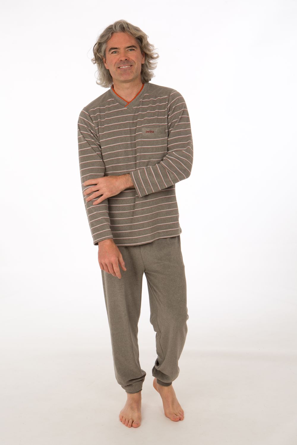 Perlina heren pyjama: Tom, grijs, badstof