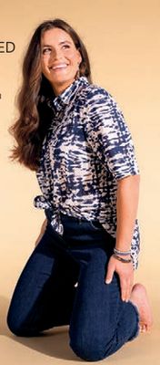 Kj Brand Bloes: Ecru/ blauw, Duitse maten