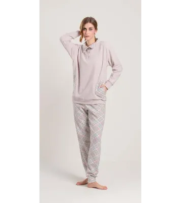 Gary Dames Pyjama : Punto Milano, pastel roze, Pied de poules