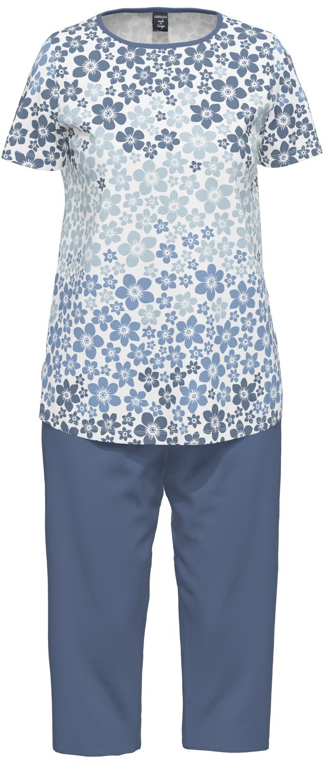 Ammann Dames Pyjama: Korte Mouw, 3/4 broek 100% Katoen