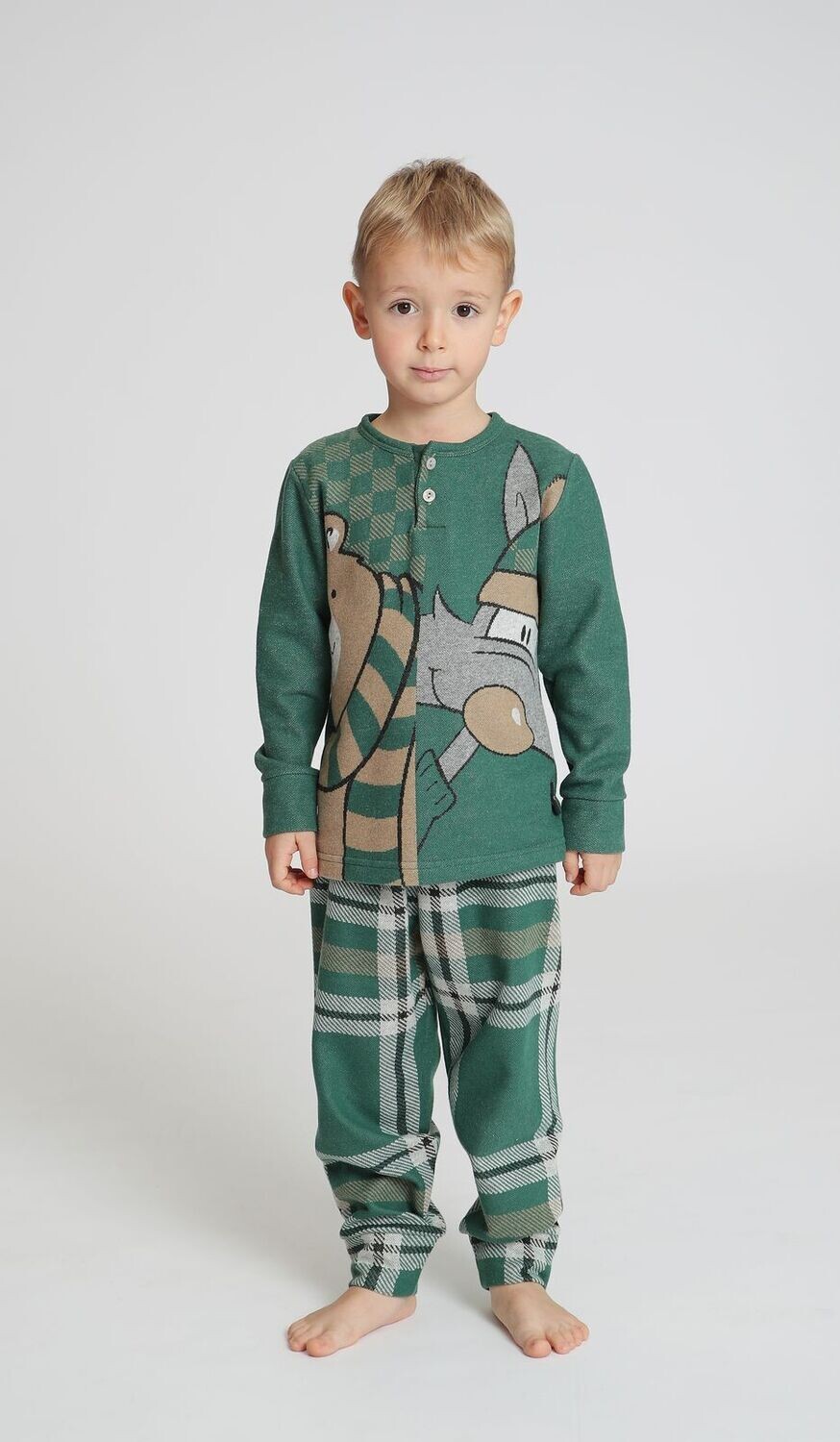 Happy people Pyjama Jongens: Bear, Groen carrree WARM