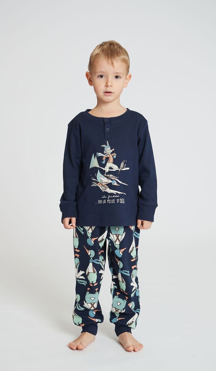 Happy People Jongens pyjama: Blauw, opdruk eens