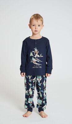 Happy People Jongens pyjama: Blauw, opdruk eens