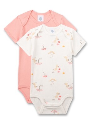 Sanetta romper meisjes: Girafmotief, korte mouw, duopack