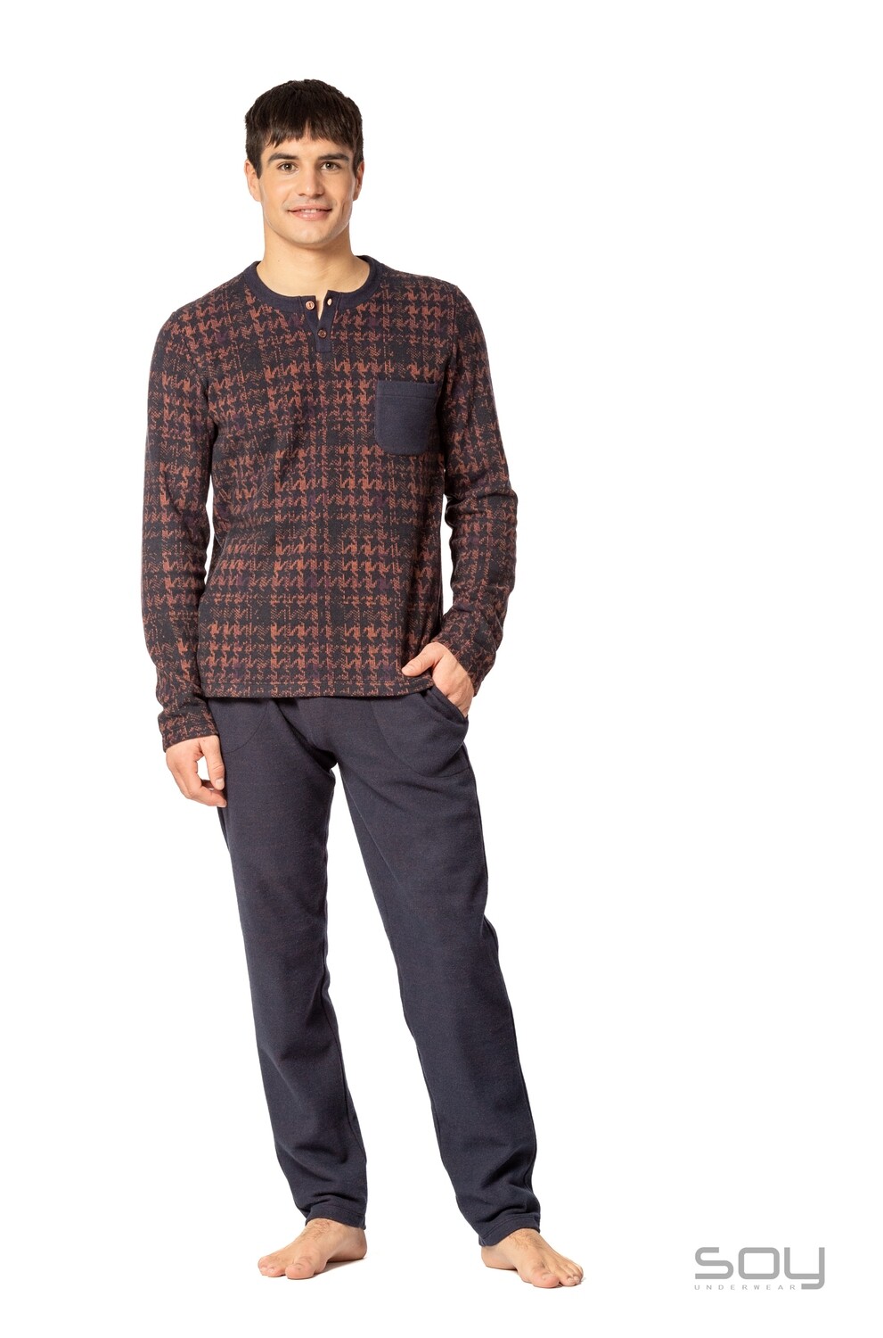 Egatex ( Soy ) Heren pyjama: Bordeau / Blauw, Punto Milano