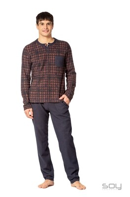 Egatex ( Soy ) Heren pyjama: Bordeau / Blauw, Punto Milano