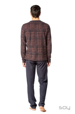 Egatex ( Soy ) Heren pyjama: Bordeau / Blauw, Punto Milano