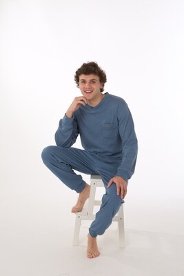 Perlina Heren Pyjama Stan: Interlock gemoltoneerd, Blauw