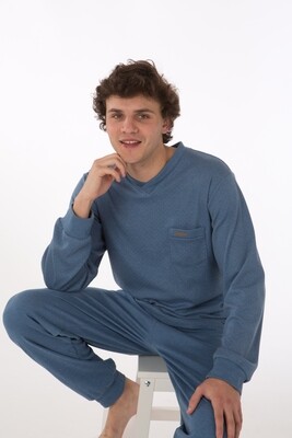 Perlina Heren Pyjama Stan: Interlock gemoltoneerd, Blauw