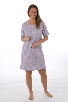 Perlina Nachthemd dames: Wit / lila, Korte mouw, 95cm