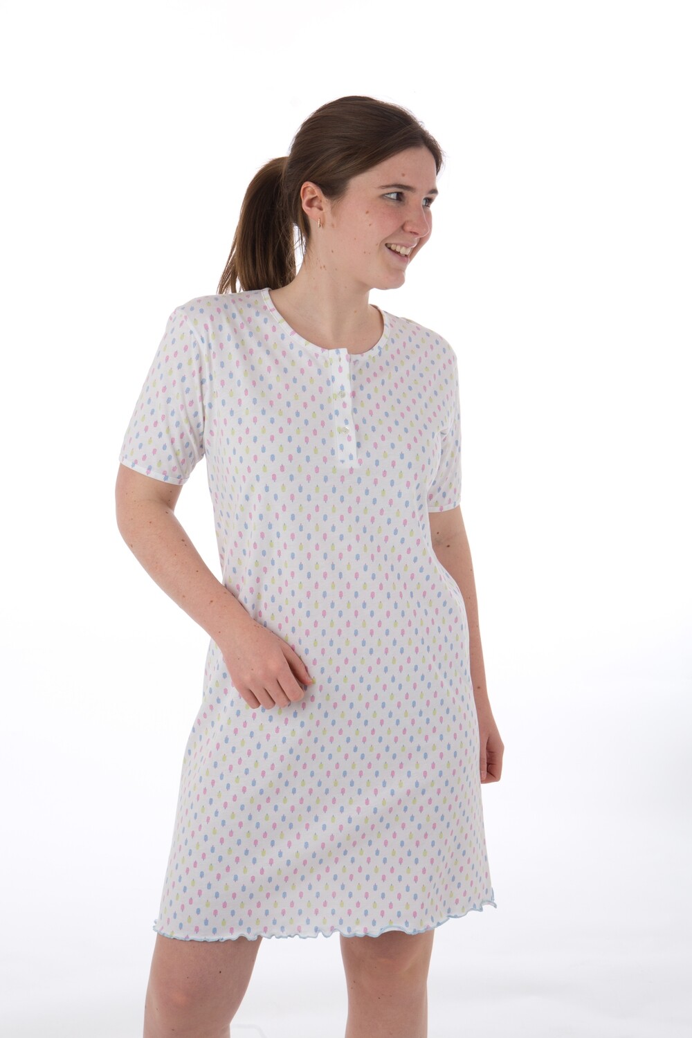 Perlina Nachthemd dames: ijsjes motief, Korte mouw, 95cm