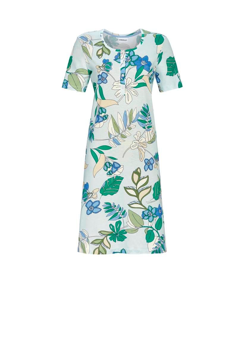 Ringella nachthemd dames: Licht blauw gebloemd, Tencel