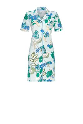 Ringella Dames nachthemd: Blauw geprint, Doorknoop model, Tencel
