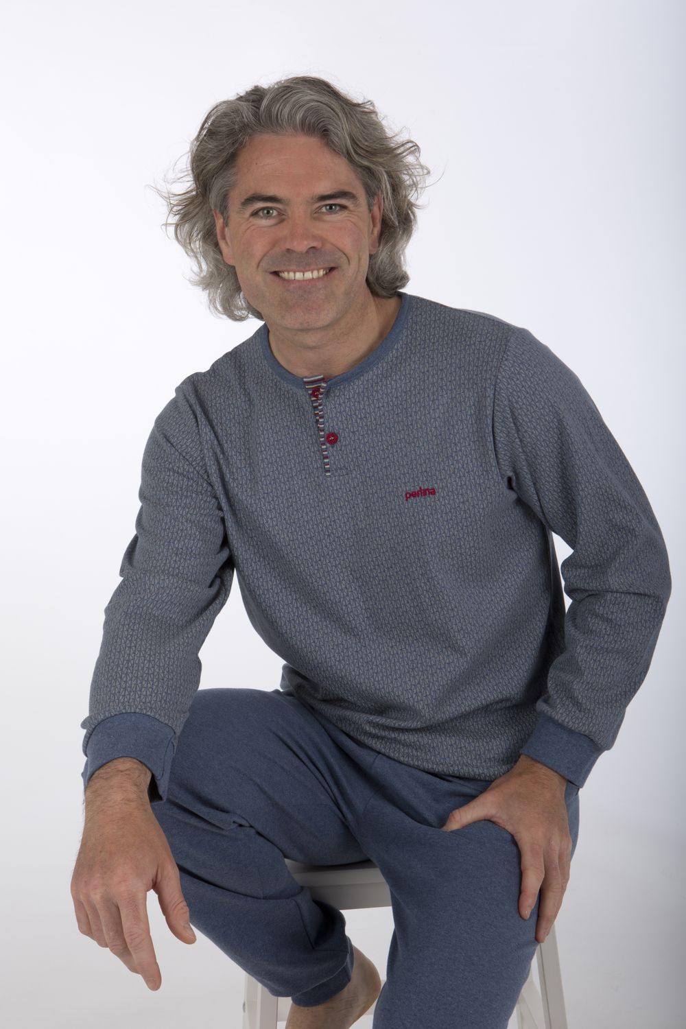 Perlina Heren pyjama: Roy, Interlock Blauw,