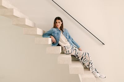 Signe Nature Broek: Ecru / blauw, Los model, Elastiek