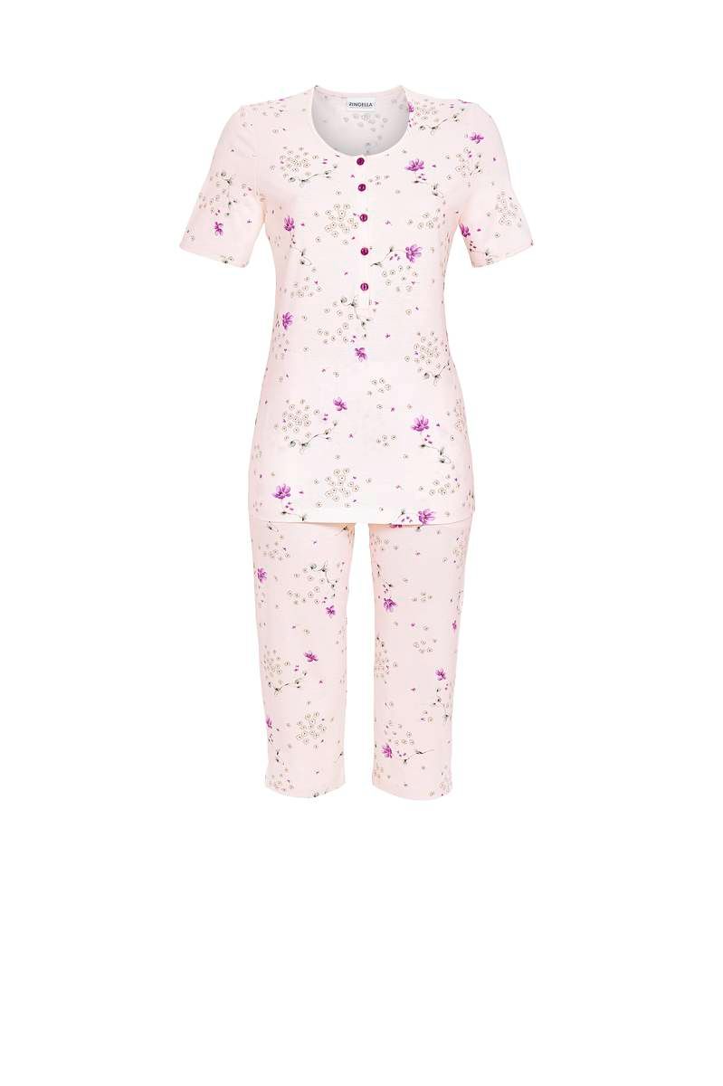 Ringella Pyjama dames: pastel roze, korte mouw + 3/4 broek
