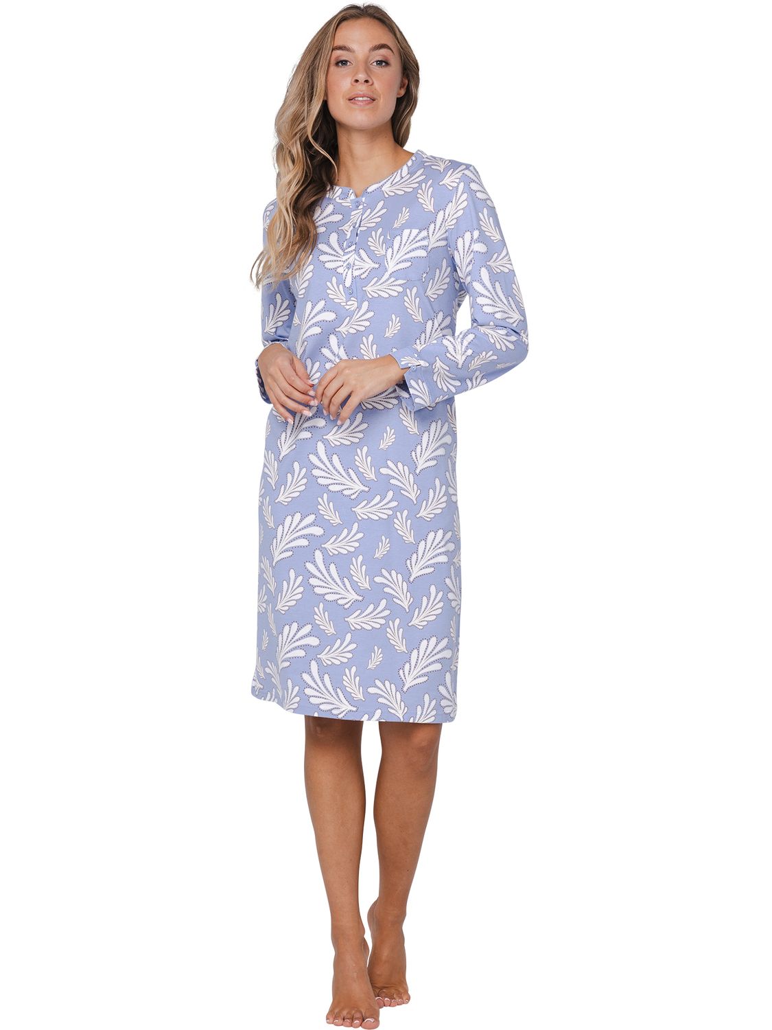 Pastunette dames nachthemd: Blauw, katoen, 105cm
