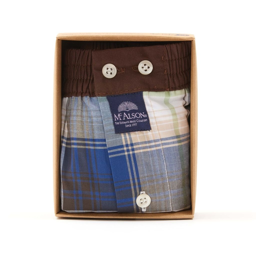 MC Alson Boxershort Heren: Madras marine, Los model met ingewerkte slip