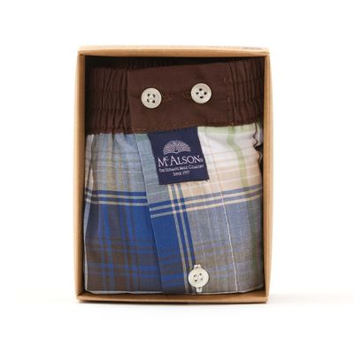 MC Alson Boxershort Heren: Madras marine, Los model met ingewerkte slip