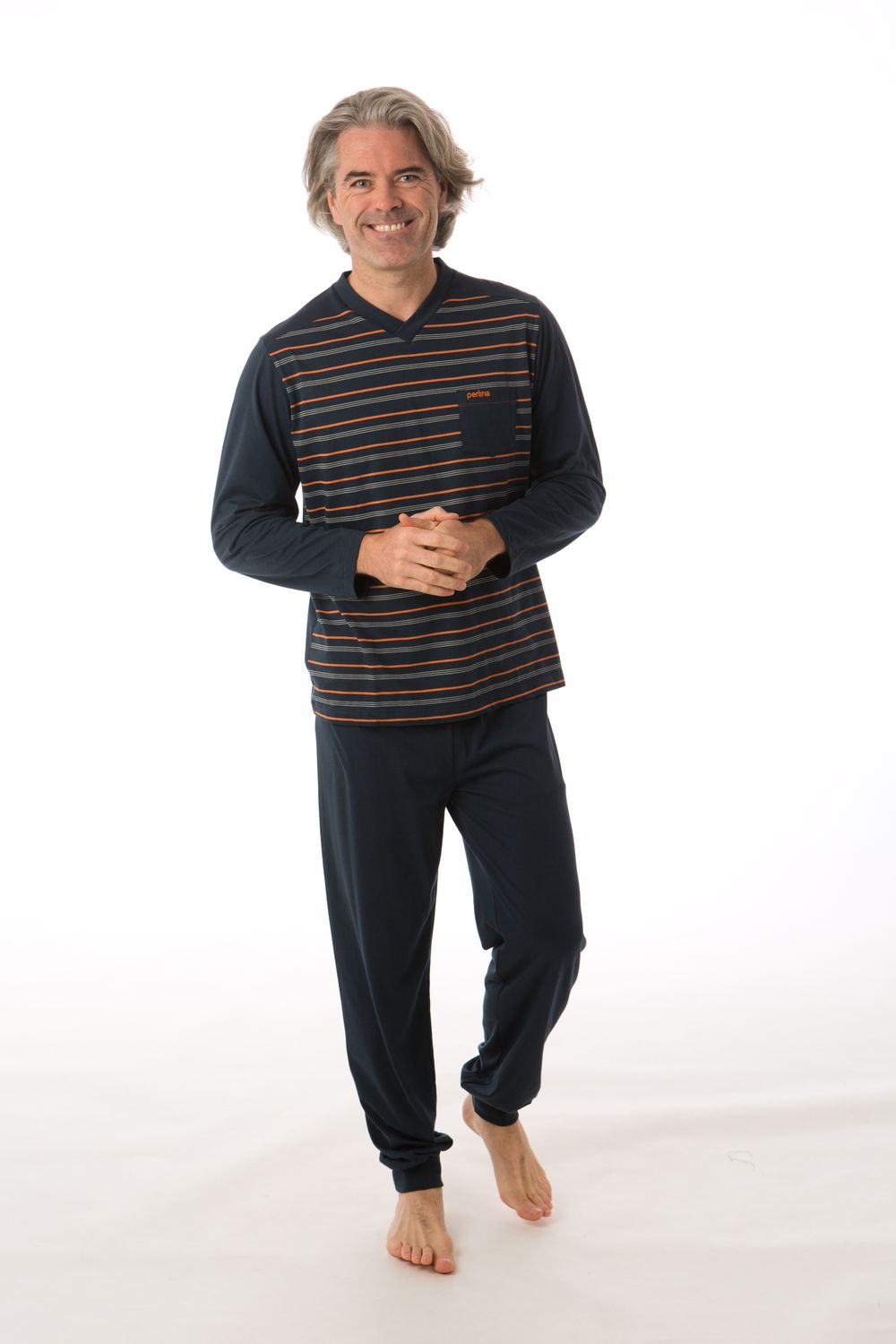 Perlina Heren Pyjama: Bob A, Blauw, katoen, tot 6XL