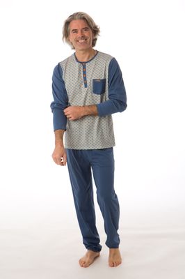 Perlina Heren Pyjama: Caleb A, Blauw, katoen