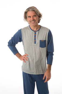 Perlina Heren Pyjama: Caleb A, Blauw, katoen