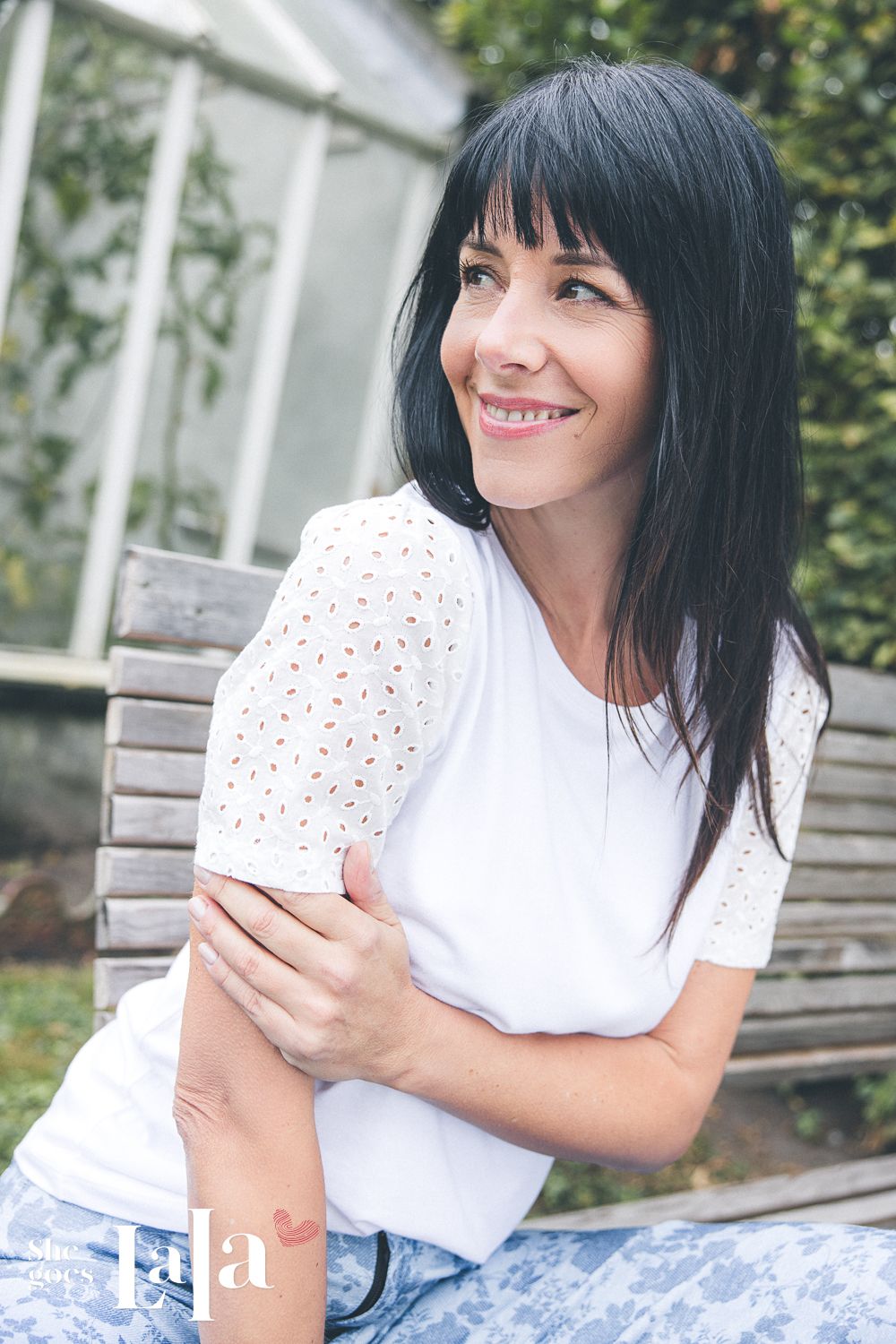 She Goes LaLa T-Shirt: White, Ajour mouw