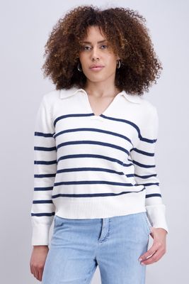 Signe Nature Pull: Lange mouw, gestreept, Ecru Navy
