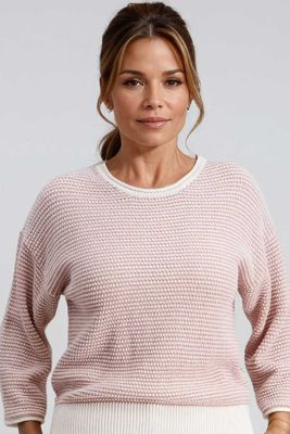 Signe Nature dames pull: Ecru/ Rose, 3/4 mouw