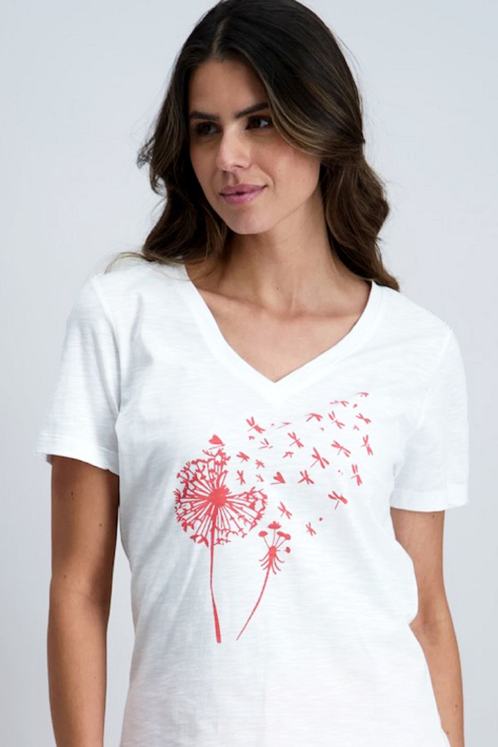 Signe Nature dames T-shirt: Wit/ koraal, korte mouw