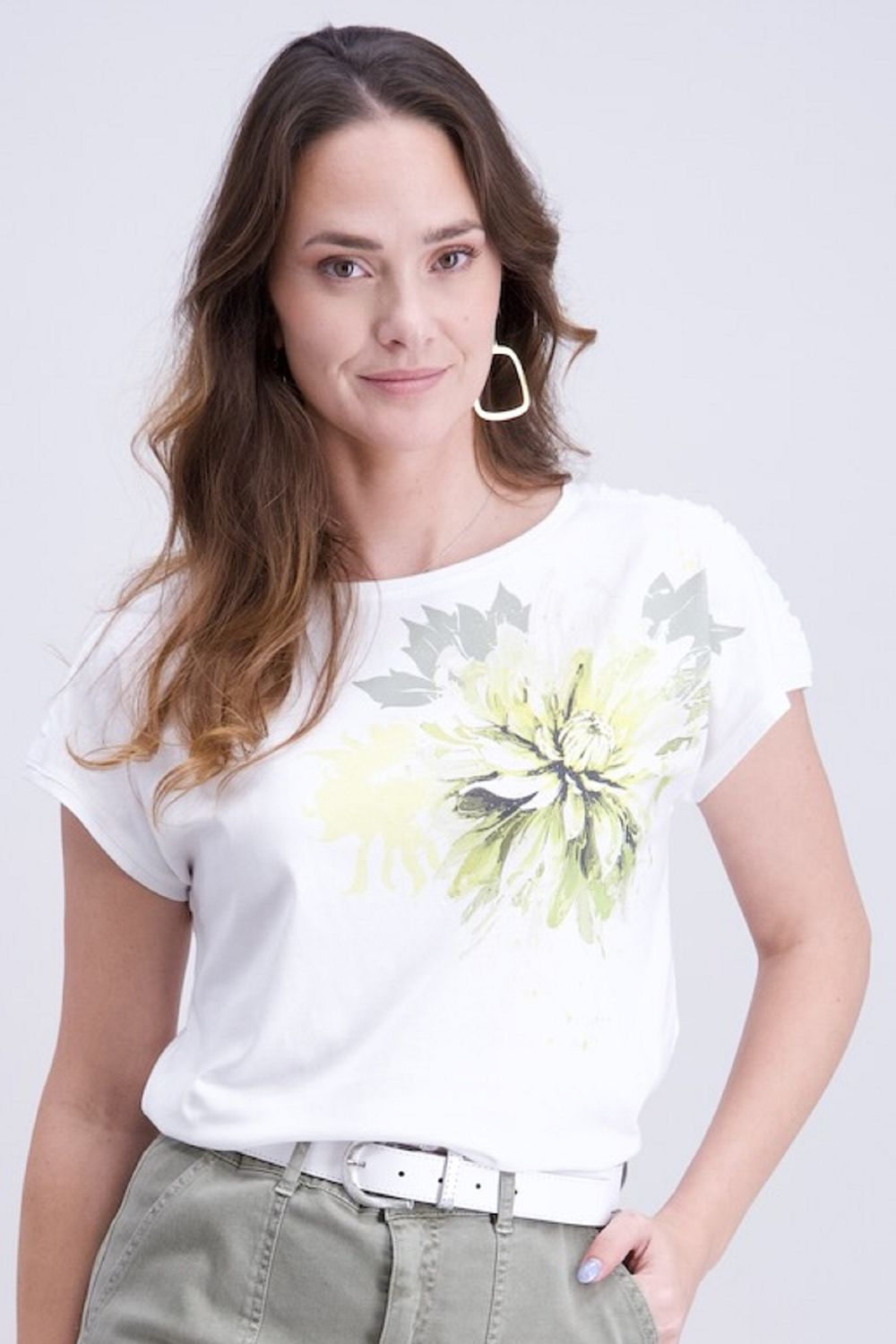 Signe Nature T-shirt: Ecru / Kaki