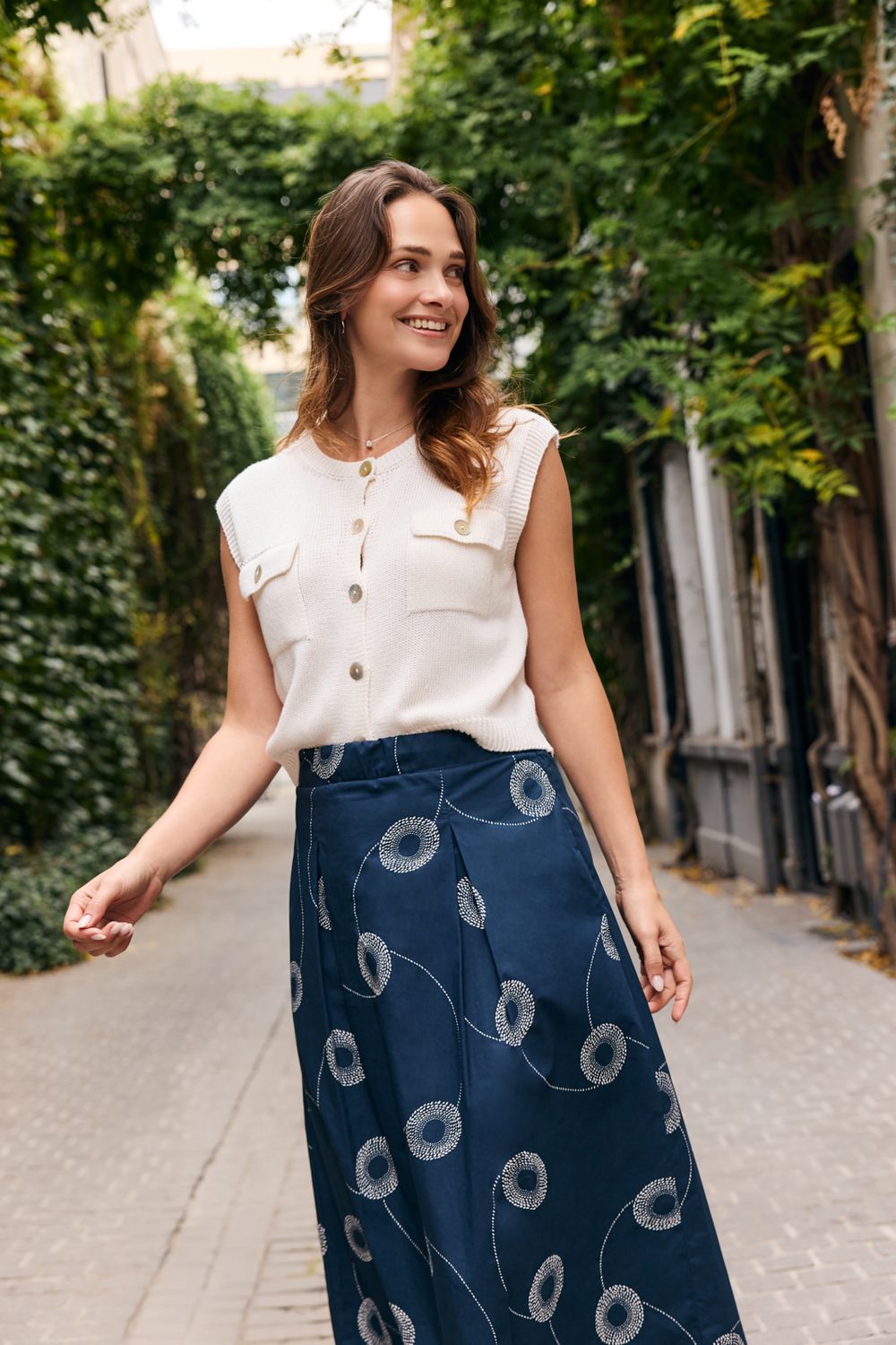 Signe Nature lange rok: Blauw / ecru