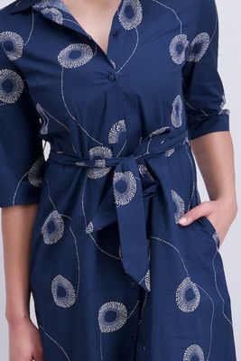 Signe Nature Kleed: blauw / wit, hemdskleed