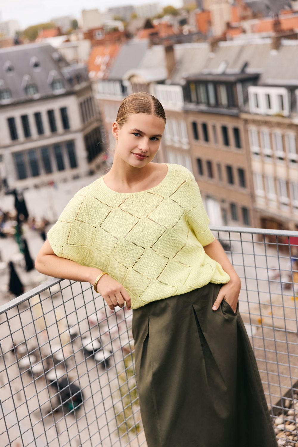 Signe Nature Dames pull: Lime, Ajour brei