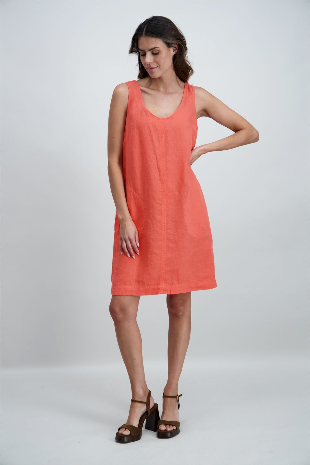 Signe Nature Dames kleed: Linnen, Koraal