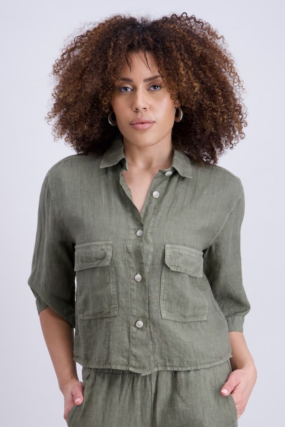 Signe Nature Linnen bloes / Blazer: Kaki