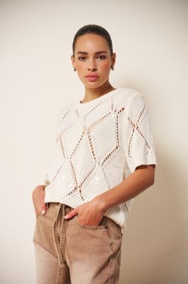Esqualo Pull: Ecru, Korte mouw