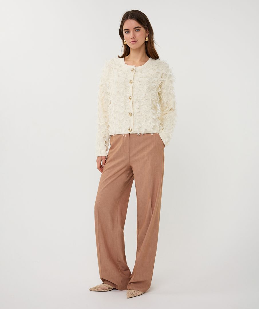 Esqualo Cardigan: Ecru, Lange Mouw, met fringes