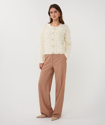 Esqualo Cardigan: Ecru, Lange Mouw, met fringes